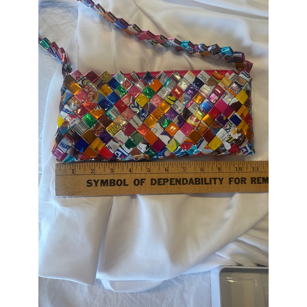 Handmade Recycled Candy Wrapper Woven Shoulder Bag Y2K Kitschy Eclectic Multi